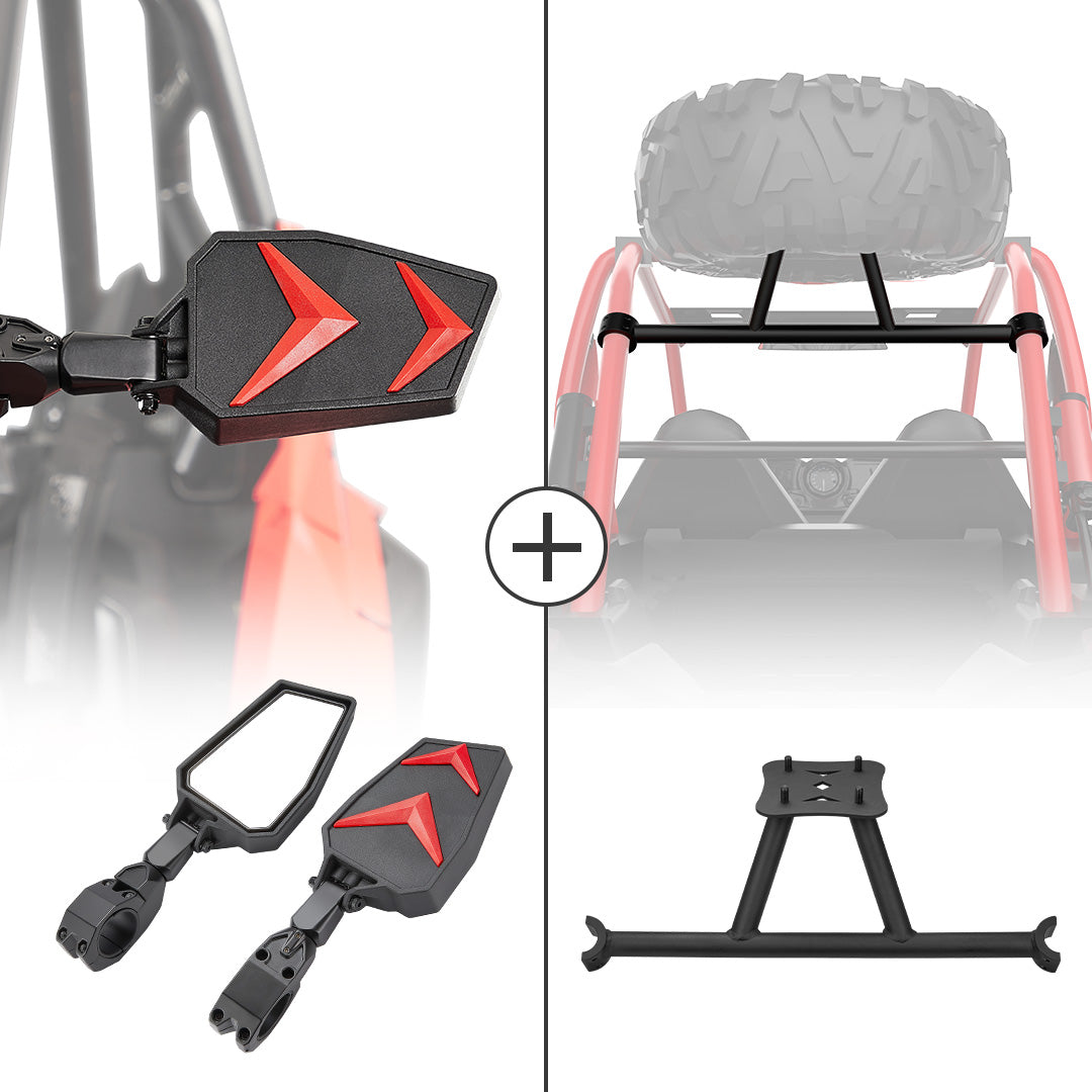 Photo of Side Rear View Mirrors and Spare Tire Carrier Mount Fit Polaris RZR Turbo by Kemimoto - Premium for UTVs / Side by Sides