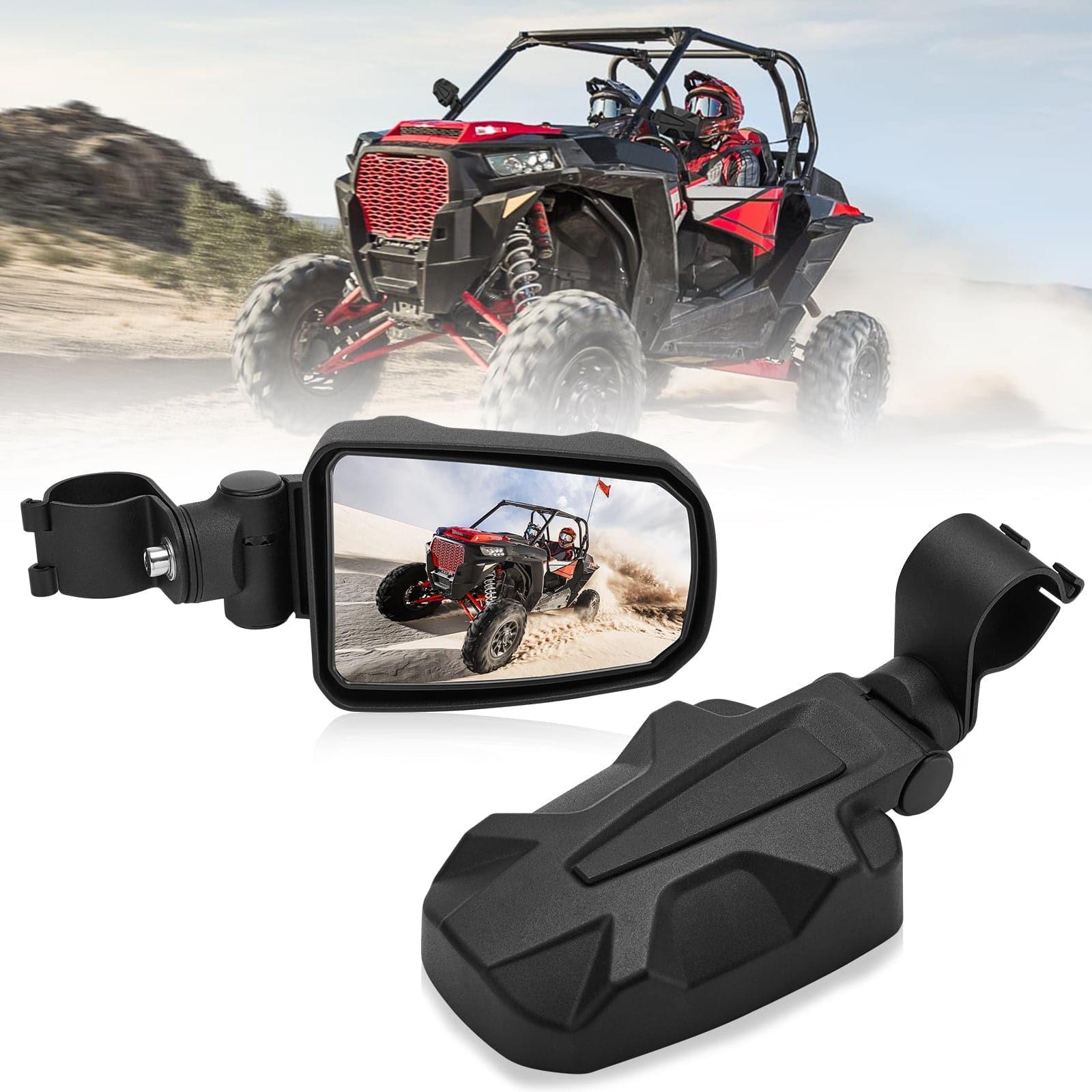 Photo of Adjustable Side View Mirror for 1.75" Roll Cage For Polaris RZR by Kemimoto - Premium for UTVs / Side by Sides