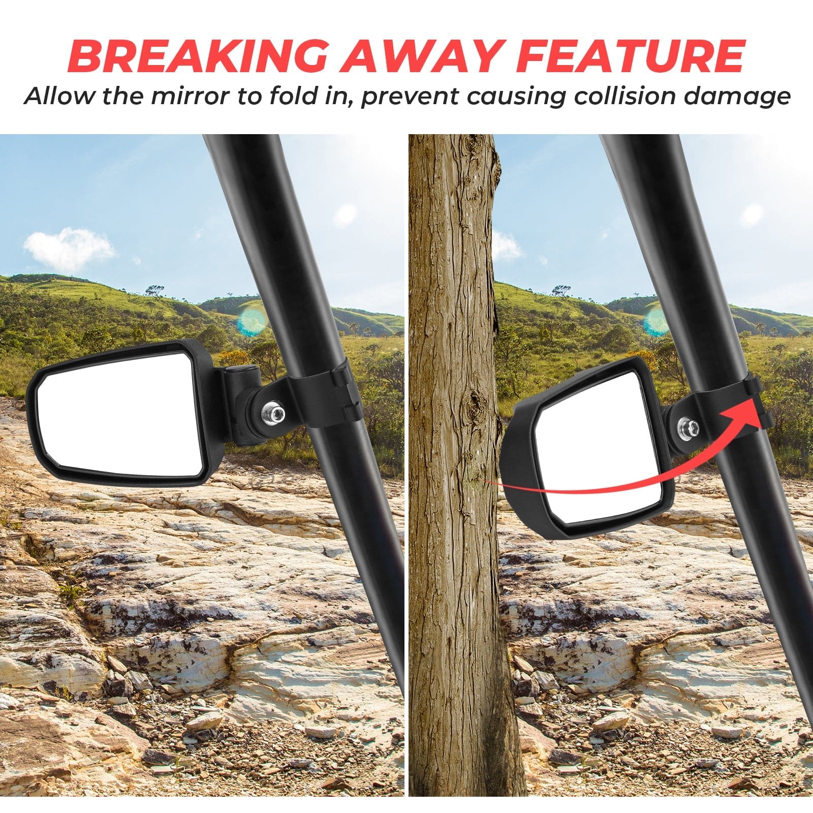 Photo of Adjustable Side View Mirror for 1.75" Roll Cage For Polaris RZR by Kemimoto - Premium for UTVs / Side by Sides