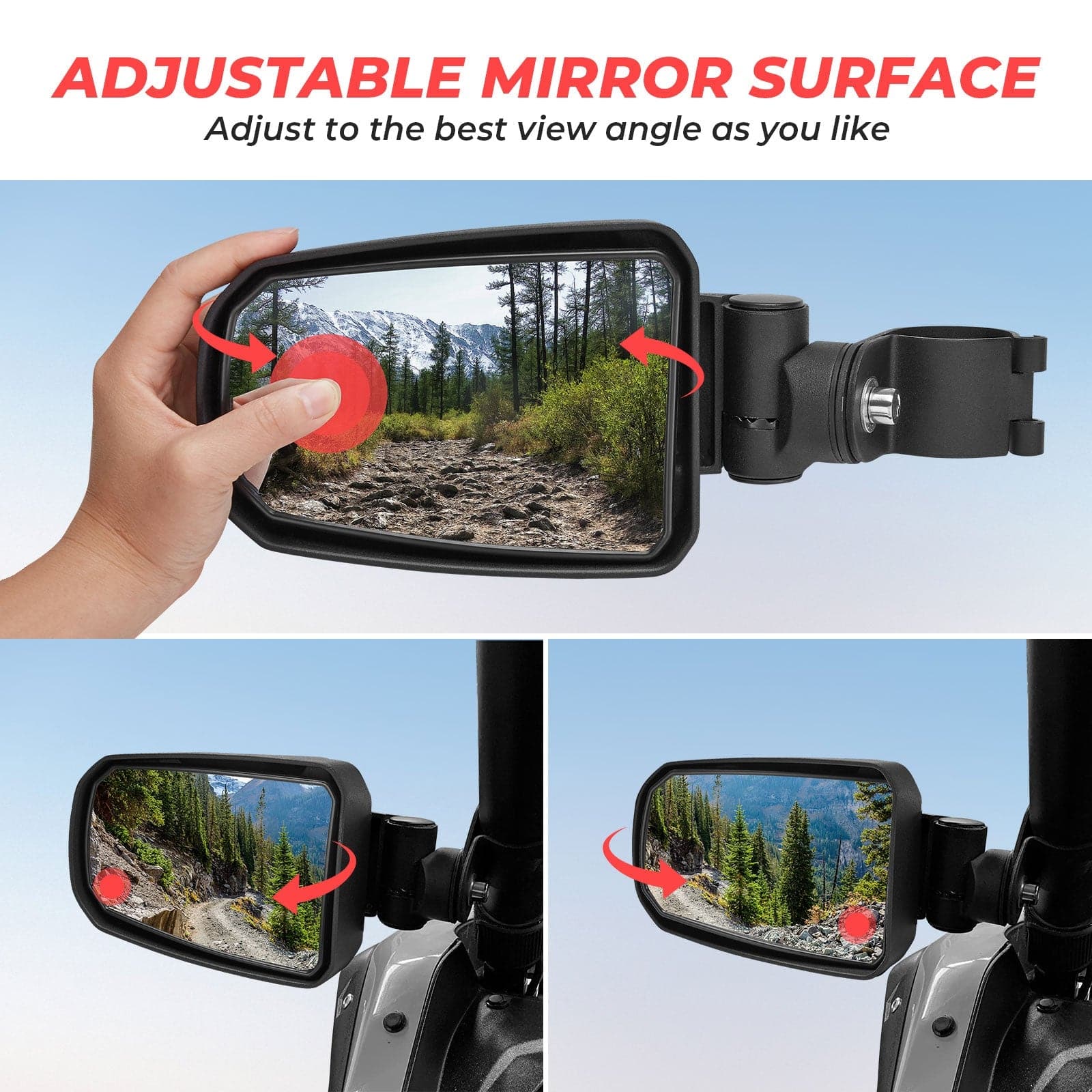 Photo of Adjustable Side View Convex Mirror for 1.75" Roll Cage Fit Yamaha Rhino by Kemimoto - Premium for UTVs / Side by Sides