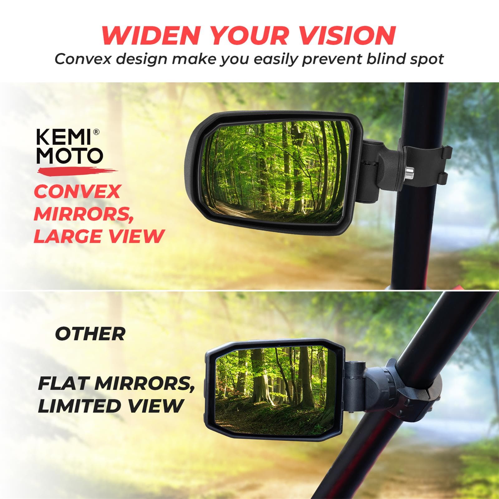 Photo of Adjustable Side View Convex Mirror for 1.75" Roll Cage Fit Yamaha Rhino by Kemimoto - Premium for UTVs / Side by Sides