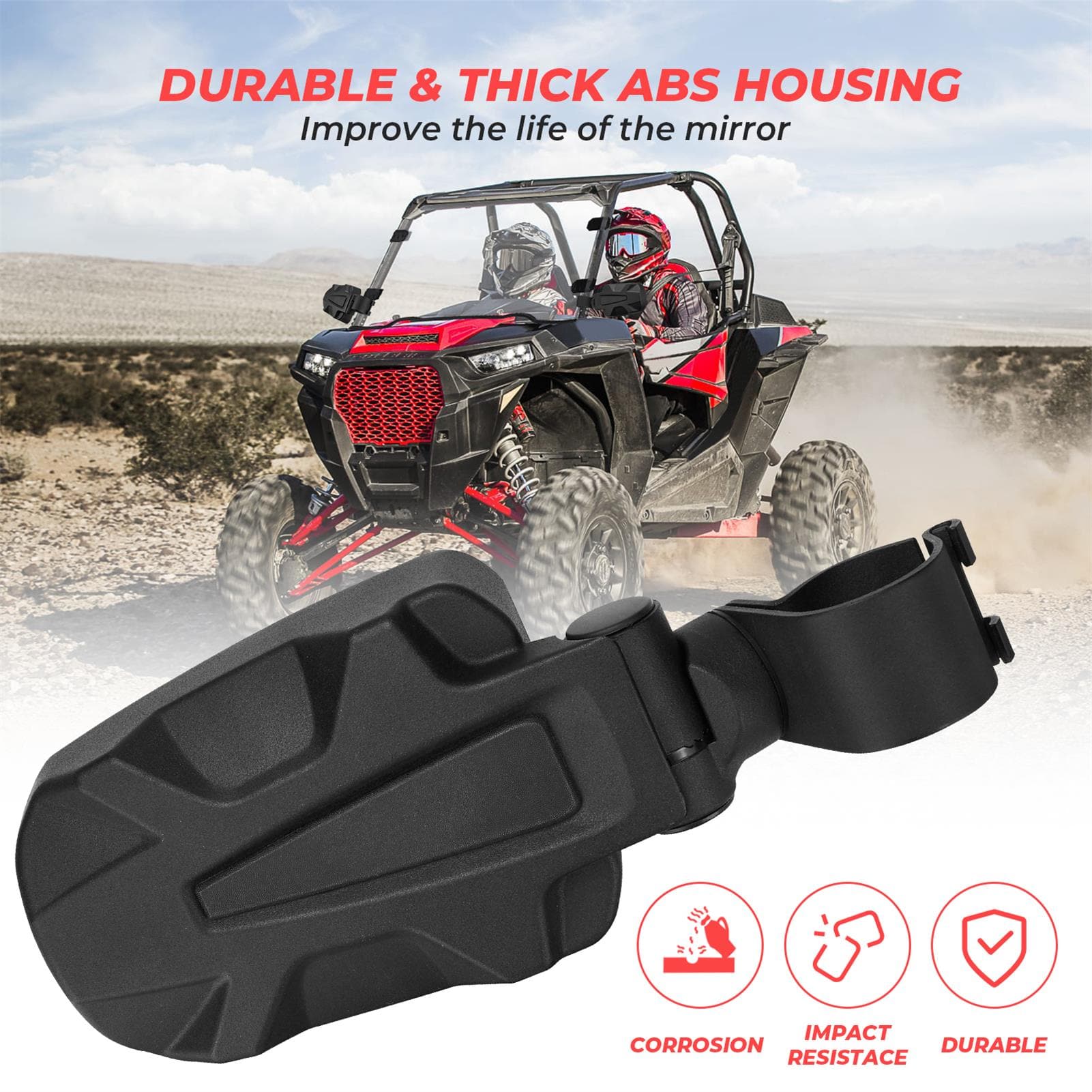 Photo of Adjustable Side View Convex Mirror for 1.75" Roll Cage Fit Yamaha Rhino by Kemimoto - Premium for UTVs / Side by Sides