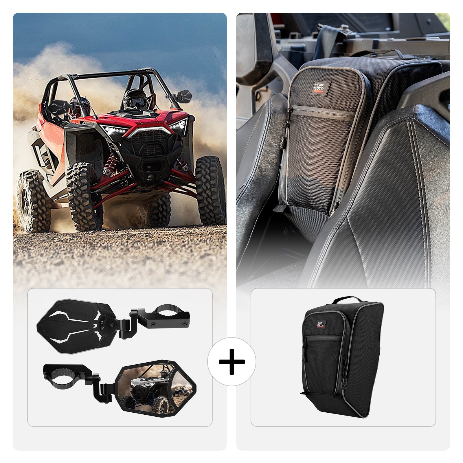 Photo of Rear View Side Mirrors & Center Shoulder Bag for Polaris RZR PRO XP/4 by Kemimoto - Premium for UTVs / Side by Sides