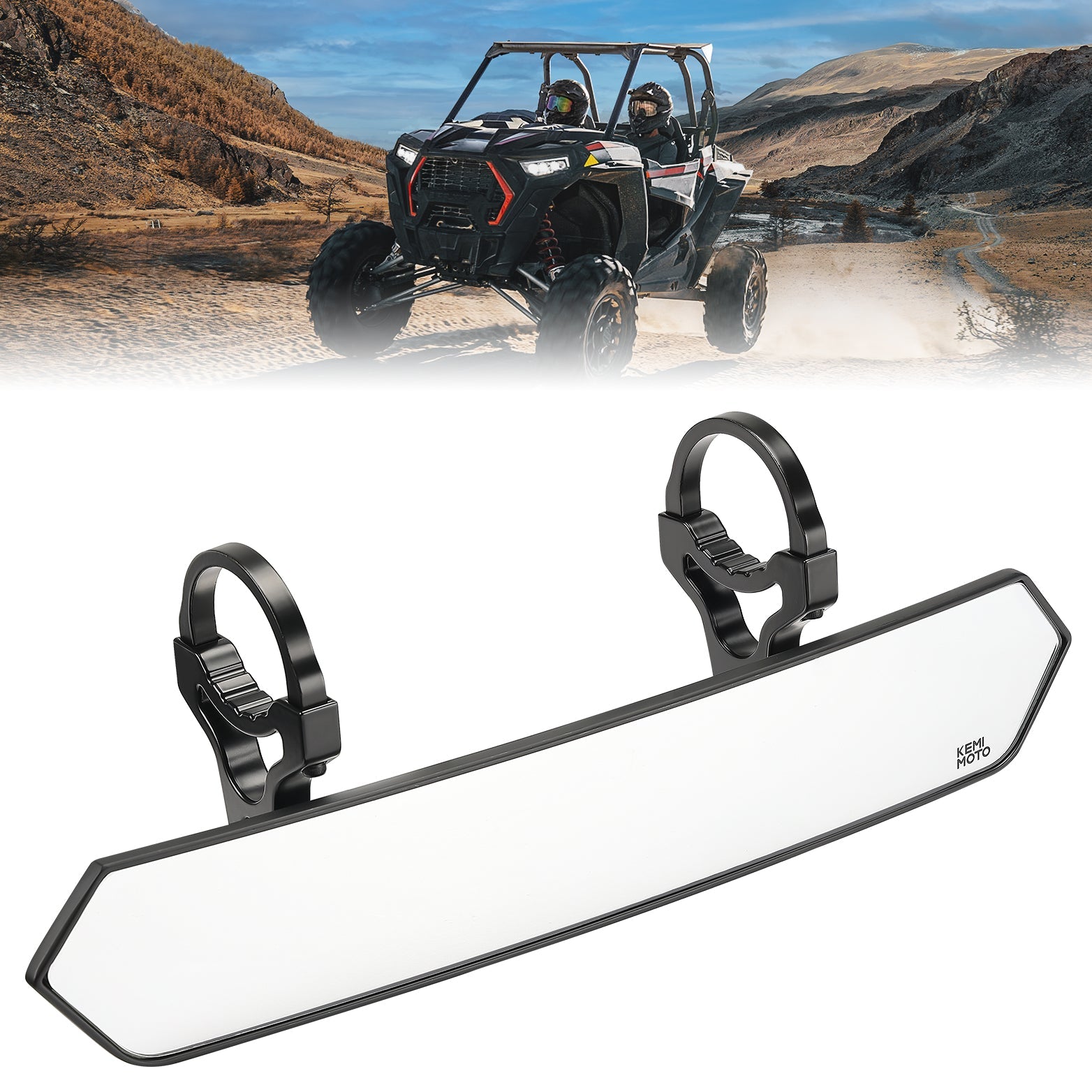 Photo of Universal Color Side Rear View Mirrors and Rear View Mirror For 1.75"-2'' UTV Roll Bar by Kemimoto - Premium for UTVs / Side by Sides