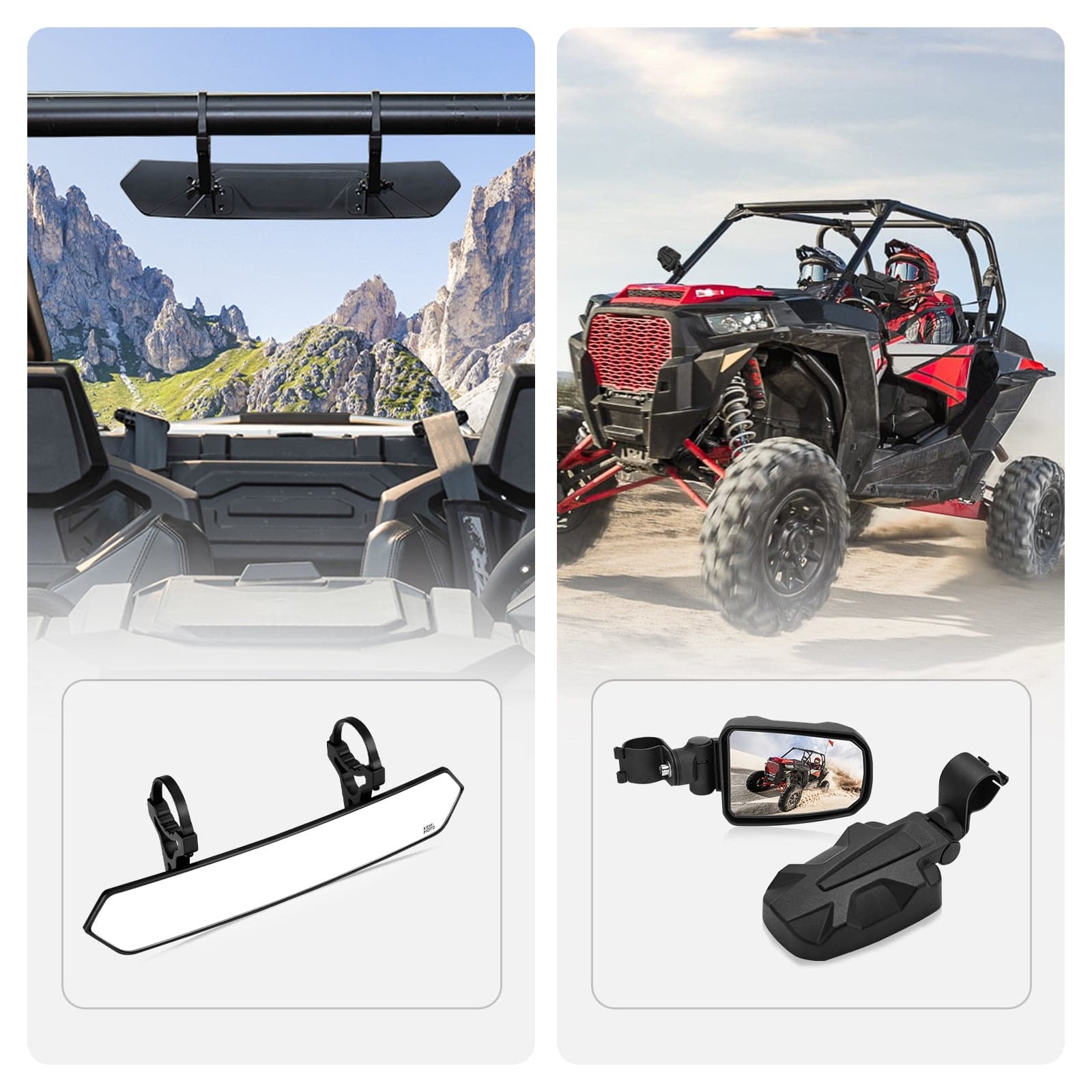 Photo of UTV 1.65"-2" Side Mirror With RBG Light & 1.75" Convex Side Mirror by Kemimoto - Premium for UTVs / Side by Sides