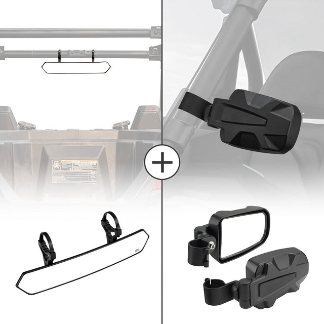 Photo of UTV 1.65"-2" Rear View Mirror & 1.75" Round Tube Convex Side Mirror by Kemimoto - Premium for UTVs / Side by Sides