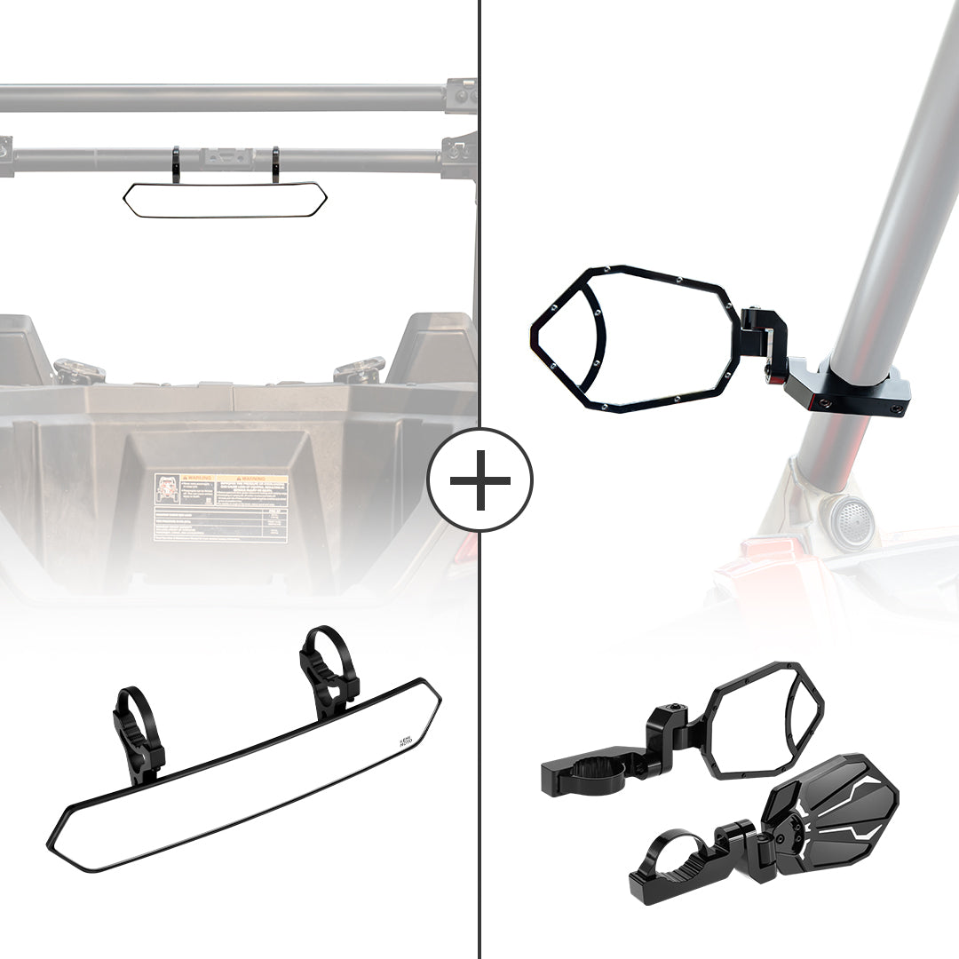 Photo of UTV 1.65"-2" Rear View Mirror & 1.6"-2" Round Tube Side Mirror by Kemimoto - Premium for UTVs / Side by Sides