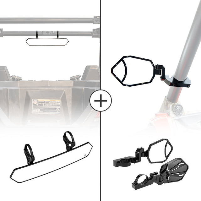 Photo of UTV 1.65"-2" Rear View Mirror & 1.6"-2" Round Tube Side Mirror by Kemimoto - Premium for UTVs / Side by Sides