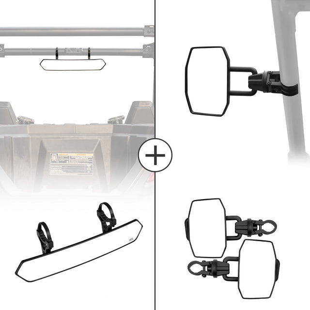 Photo of Rear View Mirror and Side View Mirrors Fit 1.75" - 2.0" Roll Bar by Kemimoto - Premium for UTVs / Side by Sides