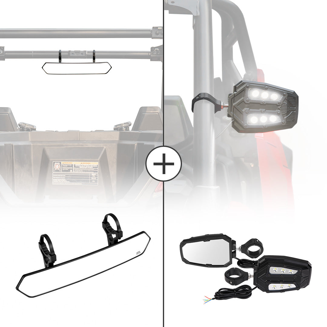 Photo of UTV 1.65"-2" Rear View Mirror &1.75"-2" LED Side Mirror by Kemimoto - Premium for UTVs / Side by Sides