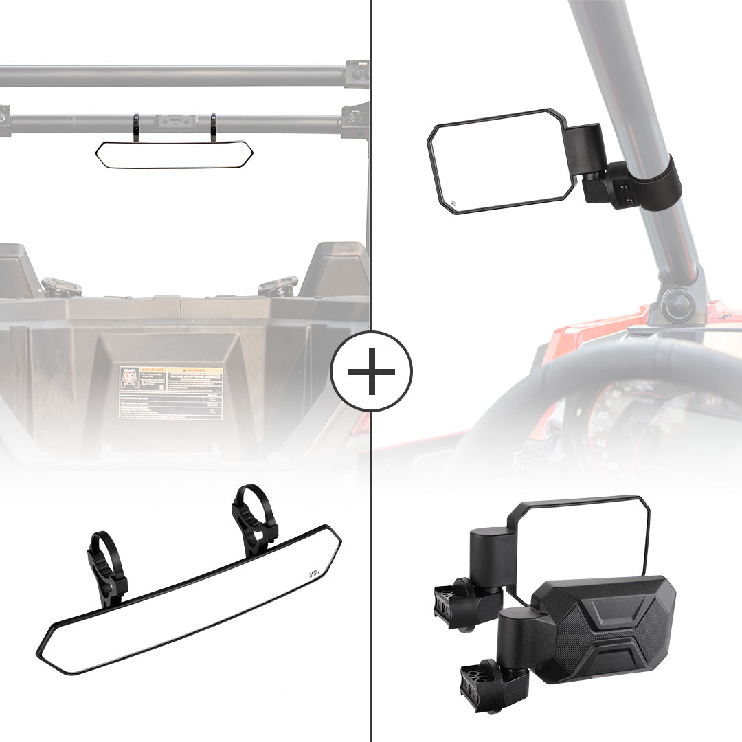 Photo of Rear View Mirror and Side Mirrors with 1.6" to 2" Roll Bar Cage by Kemimoto - Premium for UTVs / Side by Sides