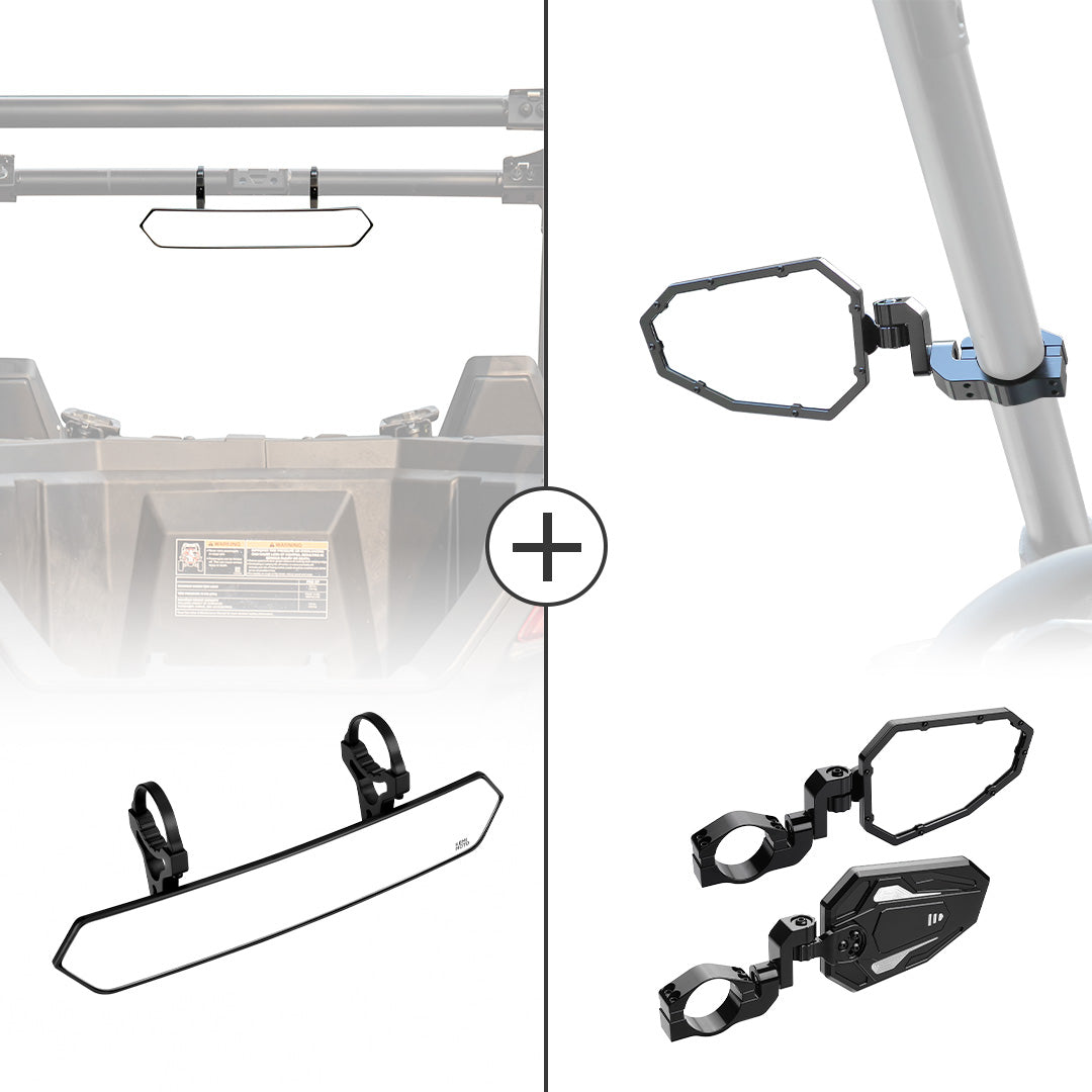 Photo of UTV 1.65"-2" Rear View Mirror & 1.75"-2" Adjustable Side Mirror by Kemimoto - Premium for UTVs / Side by Sides