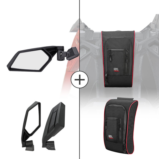 Photo of Side View Mirror & Console Storage Bag for Can-Am Maverick X3 by Kemimoto - Premium for UTVs / Side by Sides