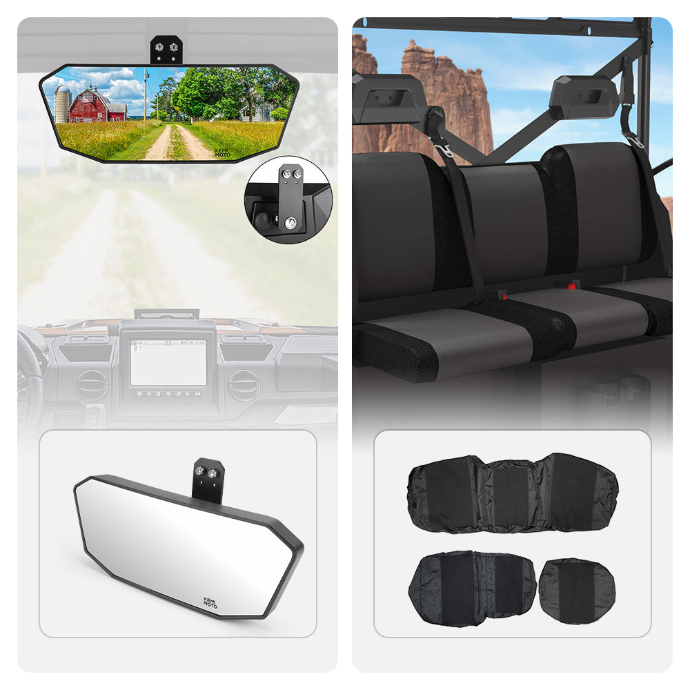 Photo of Rear View Mirror & Seat Cover for Polaris Ranger XP 1000 2018-2024 by Kemimoto - Premium for UTVs / Side by Sides