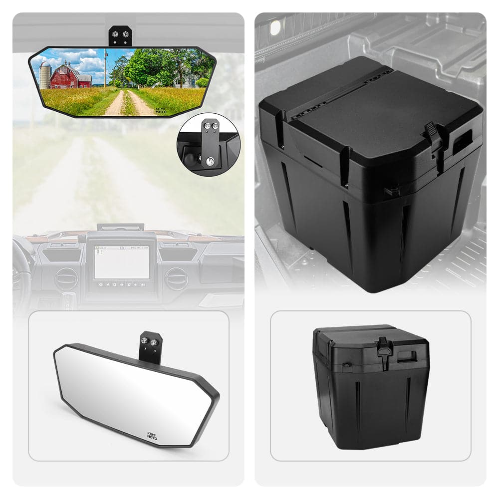 Photo of Rear View Mirror & Under Seat Storage Box for Polaris Ranger XP 1000 by Kemimoto - Premium for UTVs / Side by Sides