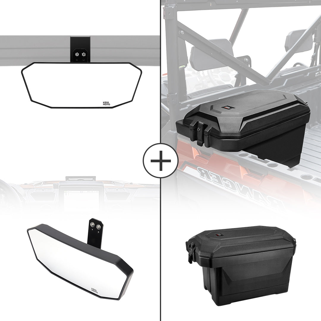 Photo of Rear View Mirror & 45L Waterproof Tool Box for Polaris Ranger by Kemimoto - Premium for UTVs / Side by Sides