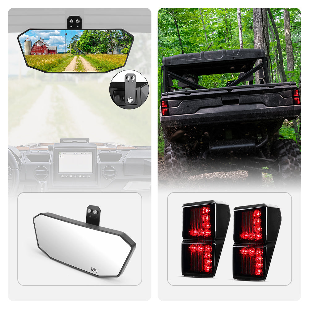 Photo of Rear View Mirror & Tail Light For Polaris Ranger XP 1000 2018-2024 by Kemimoto - Premium for UTVs / Side by Sides
