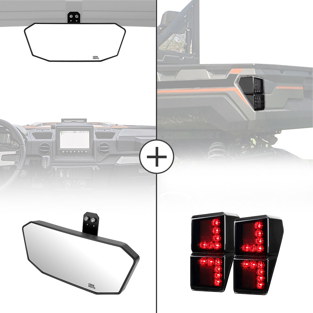 Photo of Rear View Mirror & Tail Light For Polaris Ranger XP 1000 2018-2024 by Kemimoto - Premium for UTVs / Side by Sides
