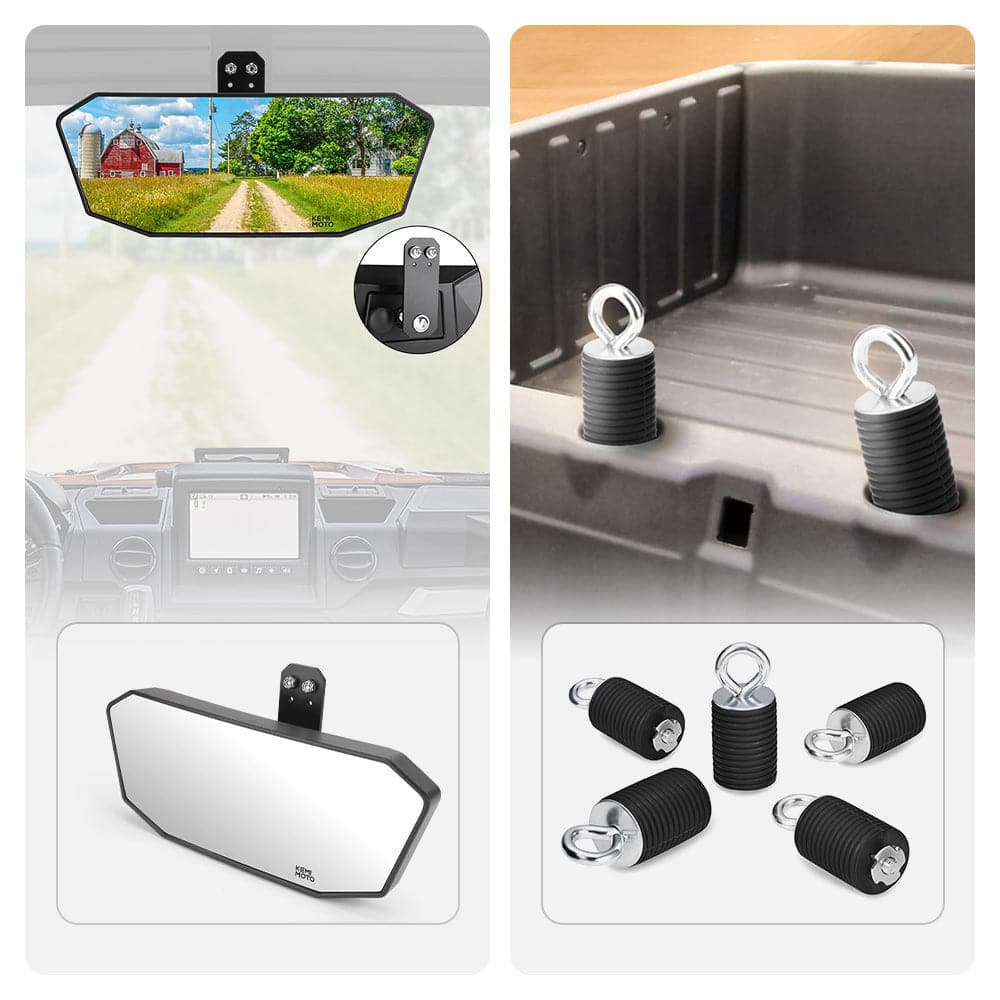 Photo of Rear View Mirror & 2" Tie Down Anchors for Polaris Ranger by Kemimoto - Premium for UTVs / Side by Sides