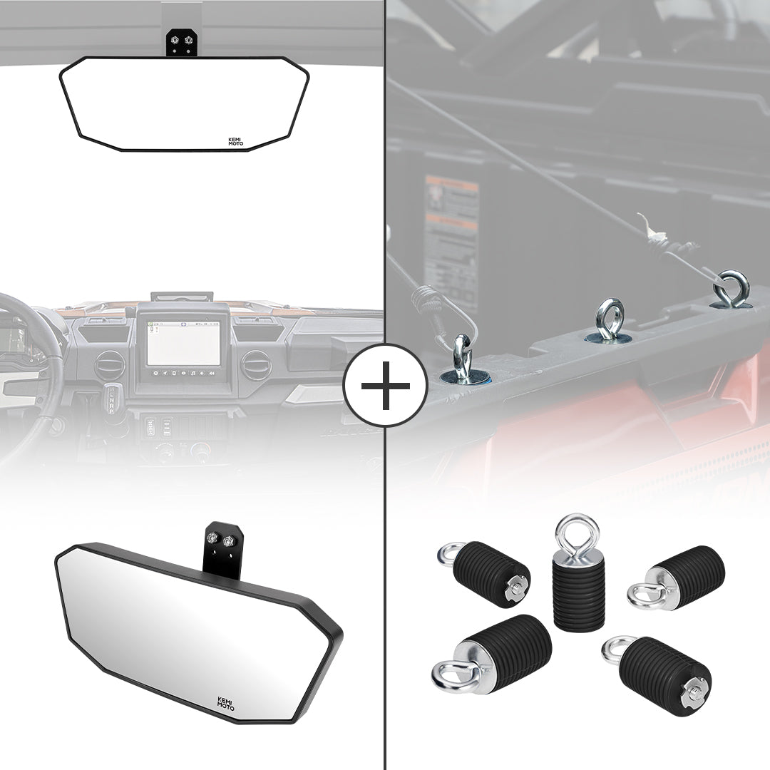 Photo of Rear View Mirror & 2" Tie Down Anchors for Polaris Ranger by Kemimoto - Premium for UTVs / Side by Sides