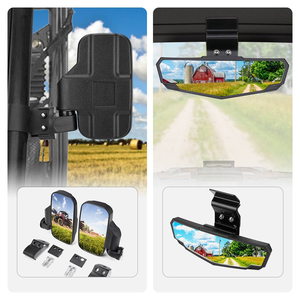 Photo of Adjustable Side Mirrors & Rear View Mirror For Polaris Ranger/ Defender by Kemimoto - Premium for UTVs / Side by Sides