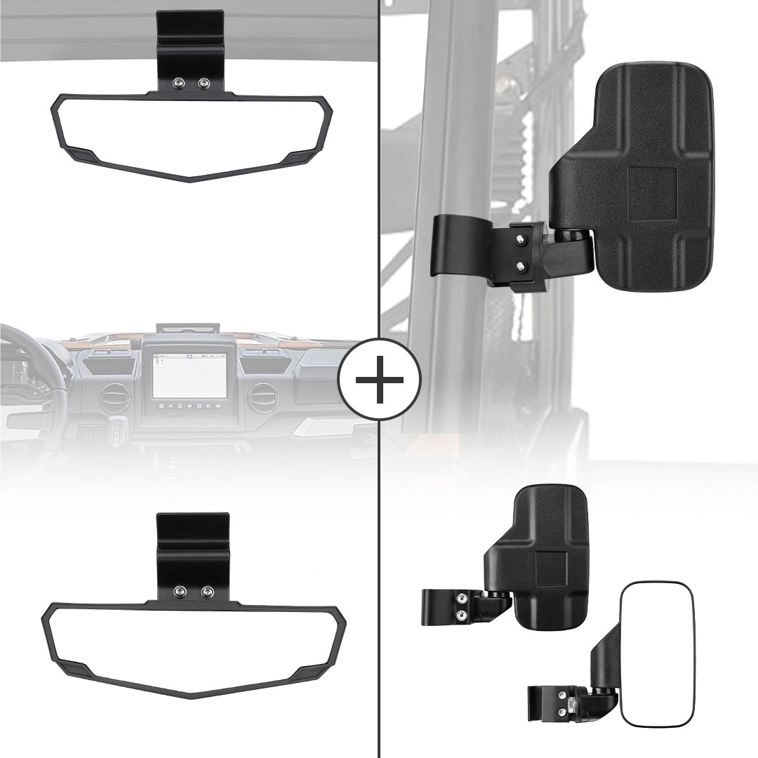 Photo of Adjustable Side Mirrors & Rear View Mirror For Polaris Ranger/ Defender by Kemimoto - Premium for UTVs / Side by Sides