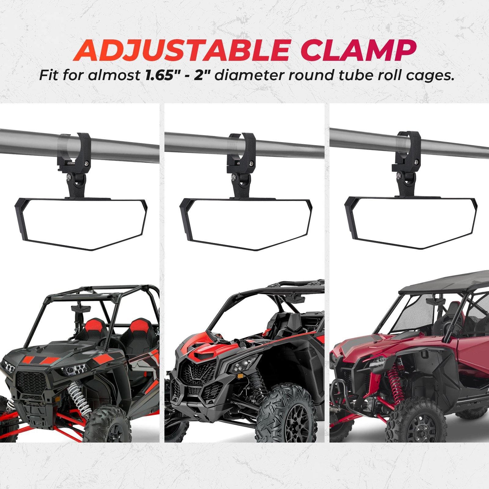 Photo of 1.5-2" Rear view Mirror for Polaris RZR/Pioneer/Talon/ X3/ CFMOTO/Kawasaki by Kemimoto - Premium for UTVs / Side by Sides