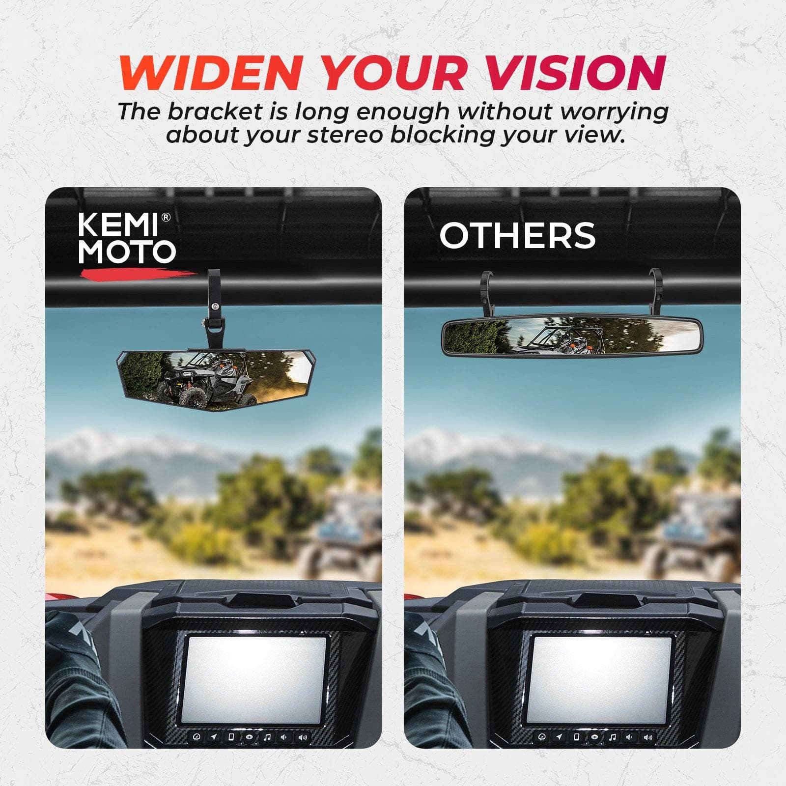 Photo of 1.5-2" Rear view Mirror for Polaris RZR/Pioneer/Talon/ X3/ CFMOTO/Kawasaki by Kemimoto - Premium for UTVs / Side by Sides