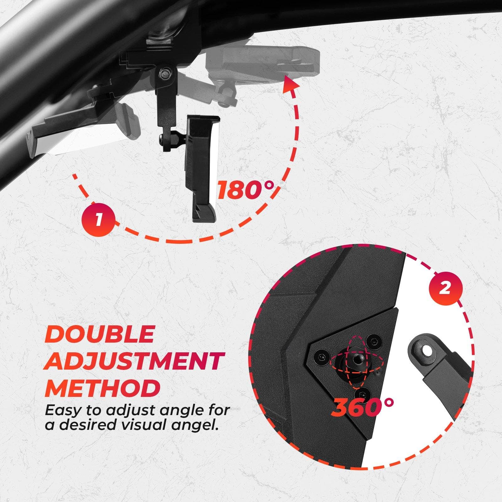 Photo of 1.5-2" Rear view Mirror for Polaris RZR/Pioneer/Talon/ X3/ CFMOTO/Kawasaki by Kemimoto - Premium for UTVs / Side by Sides