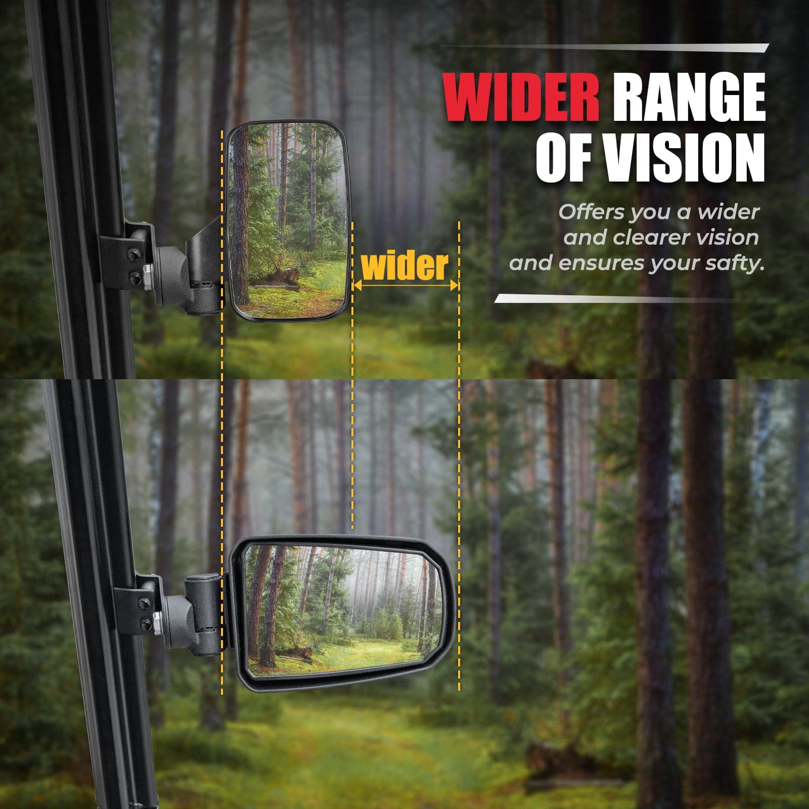 Photo of Side Mirrors for Polaris Ranger/Can-am Defender/Maverick Trail by Kemimoto - Premium for UTVs / Side by Sides