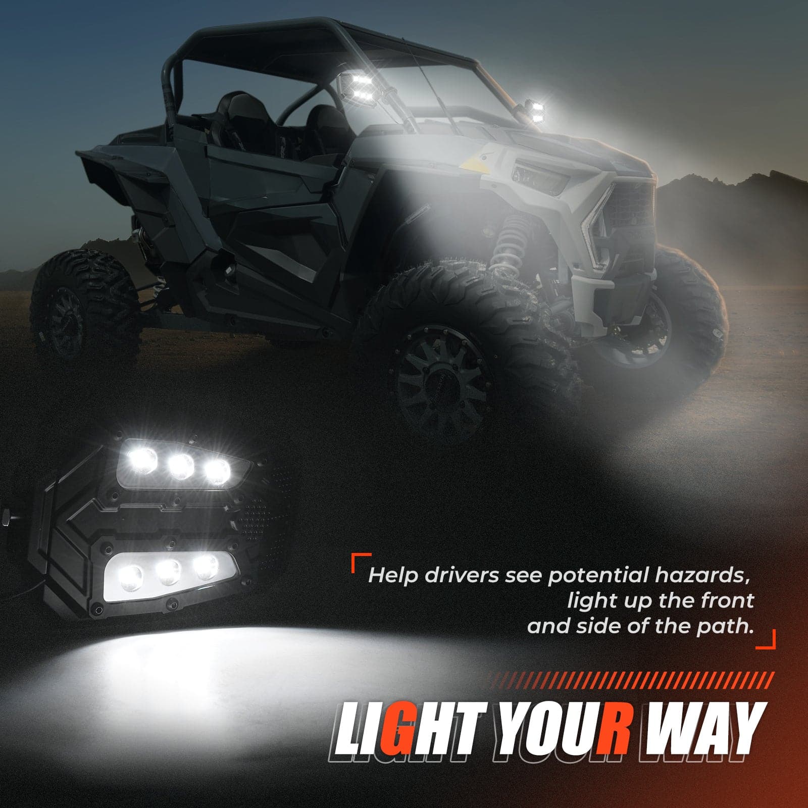 Photo of Universal 1.75"/2" Rear View Side Mirrors with LED Rock Light (1 pair) by Kemimoto - Premium for UTVs / Side by Sides