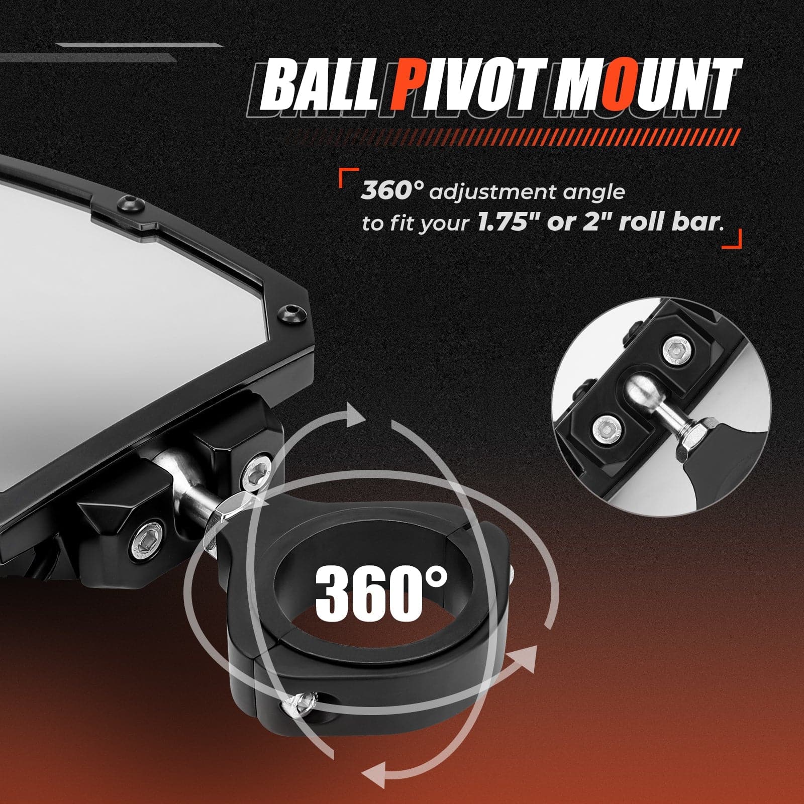 Photo of UTV 1.65"-2" Rear View Mirror &1.75"-2" LED Side Mirror by Kemimoto - Premium for UTVs / Side by Sides