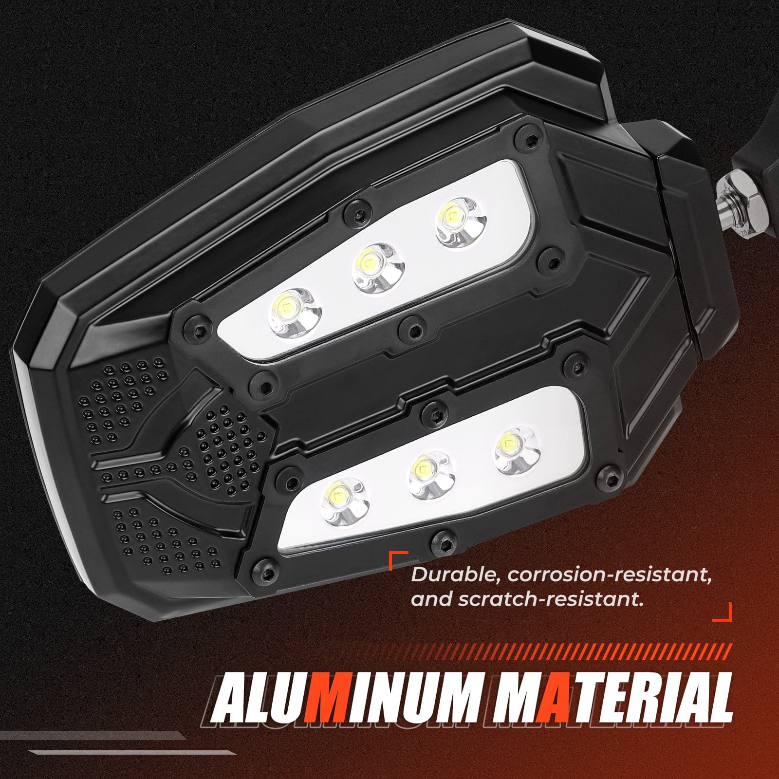 Photo of Universal 1.75"/2" Rear View Side Mirrors with LED Rock Light (1 pair) by Kemimoto - Premium for UTVs / Side by Sides