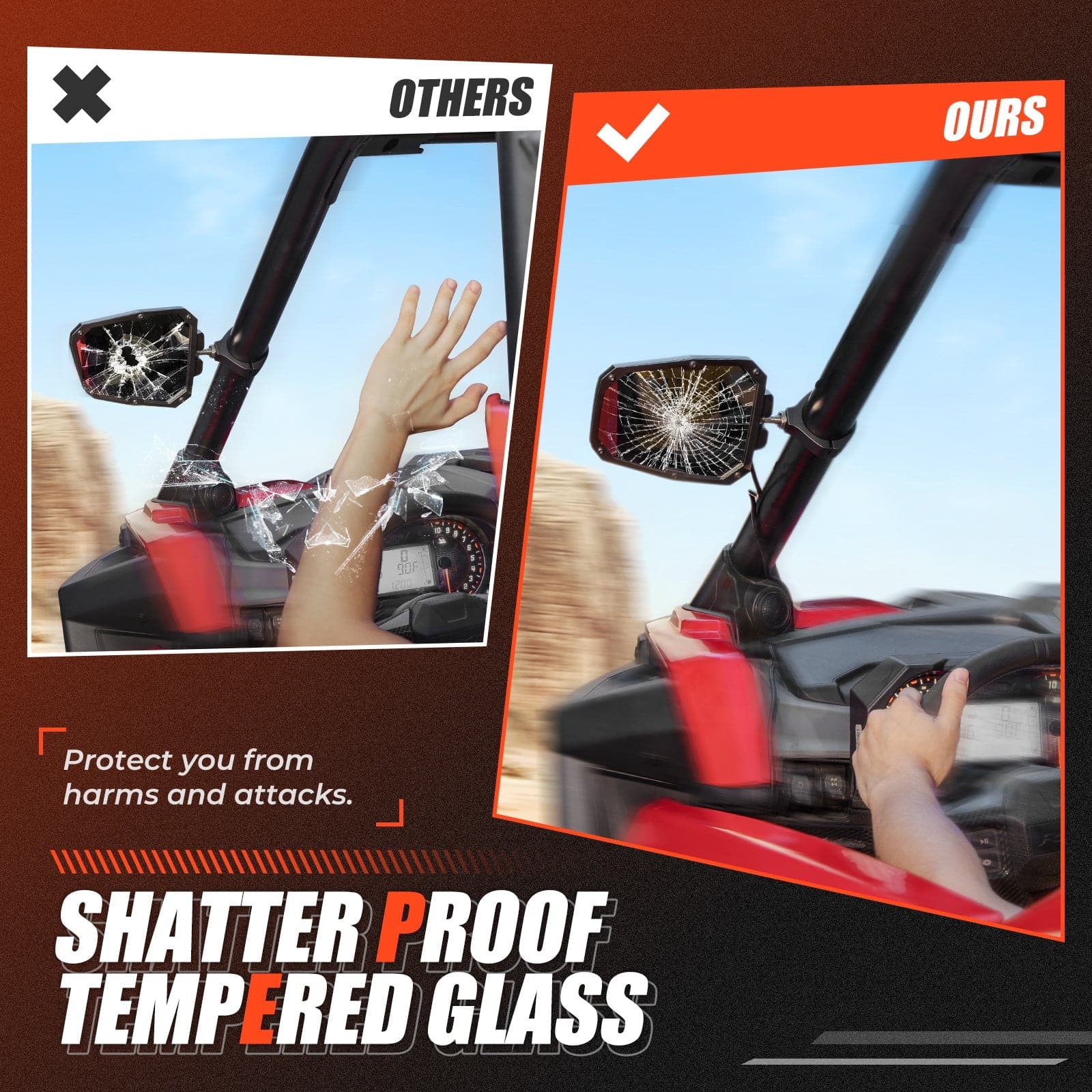 Photo of UTV 1.65"-2" Rear View Mirror &1.75"-2" LED Side Mirror by Kemimoto - Premium for UTVs / Side by Sides