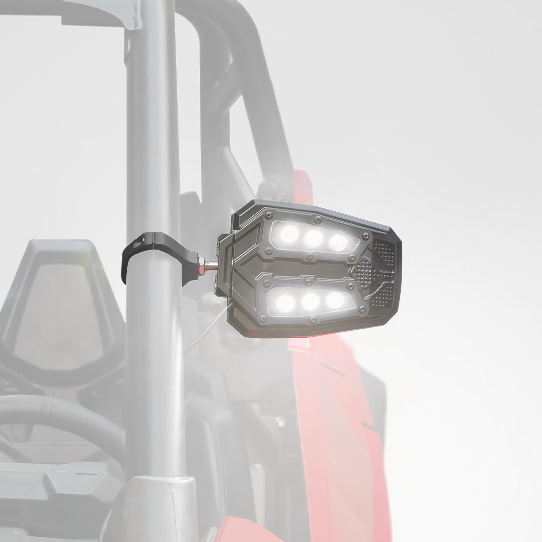 Photo of Universal 1.75"/2" Rear View Side Mirrors with LED Rock Light (1 pair) by Kemimoto - Premium for UTVs / Side by Sides