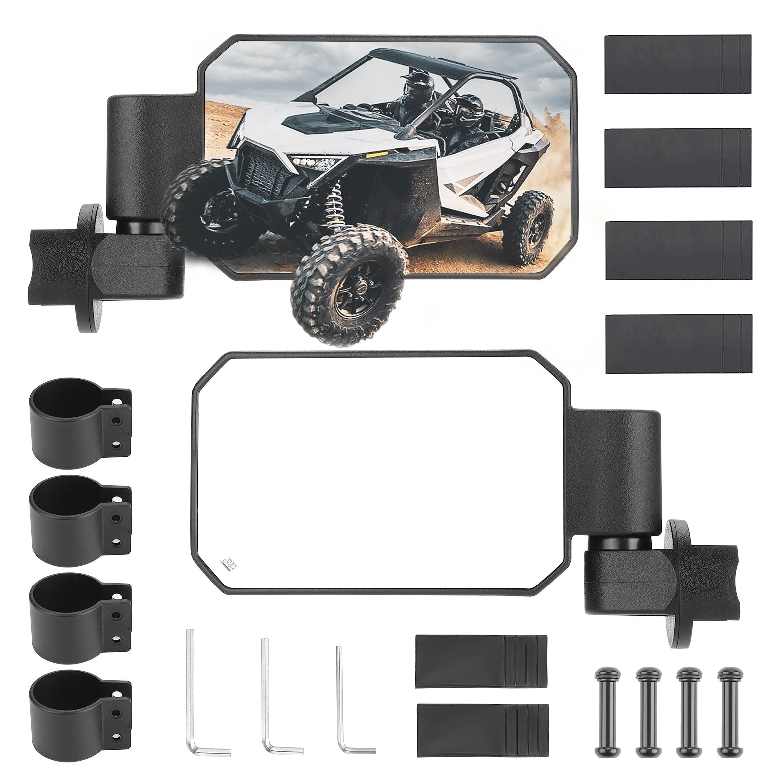 Photo of Rear View Mirror and Side Mirrors with 1.6" to 2" Roll Bar Cage by Kemimoto - Premium for UTVs / Side by Sides