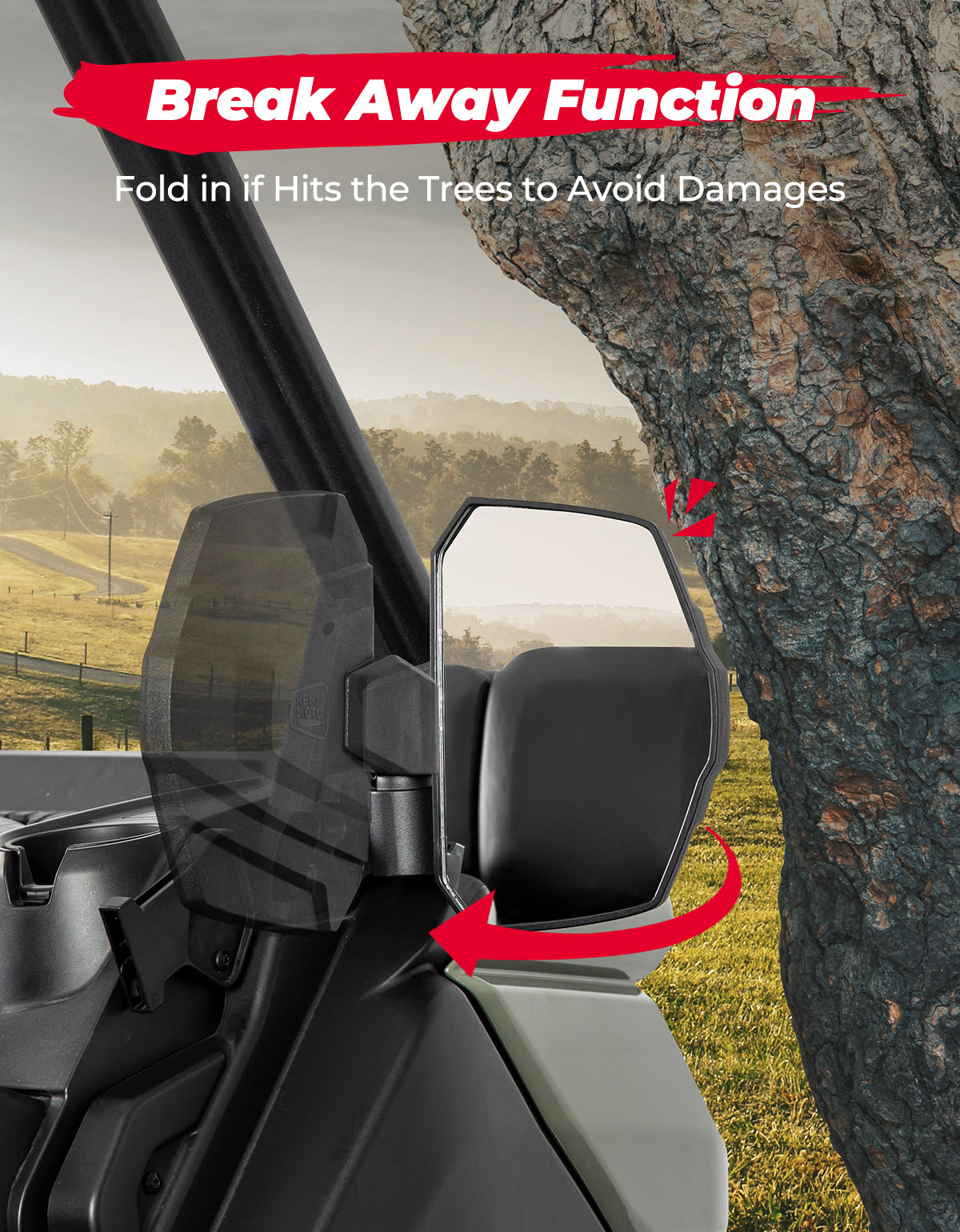 Photo of One Pair Side Mirrors for Can Am Defender HD5|8|10 by Kemimoto - Premium for UTVs / Side by Sides
