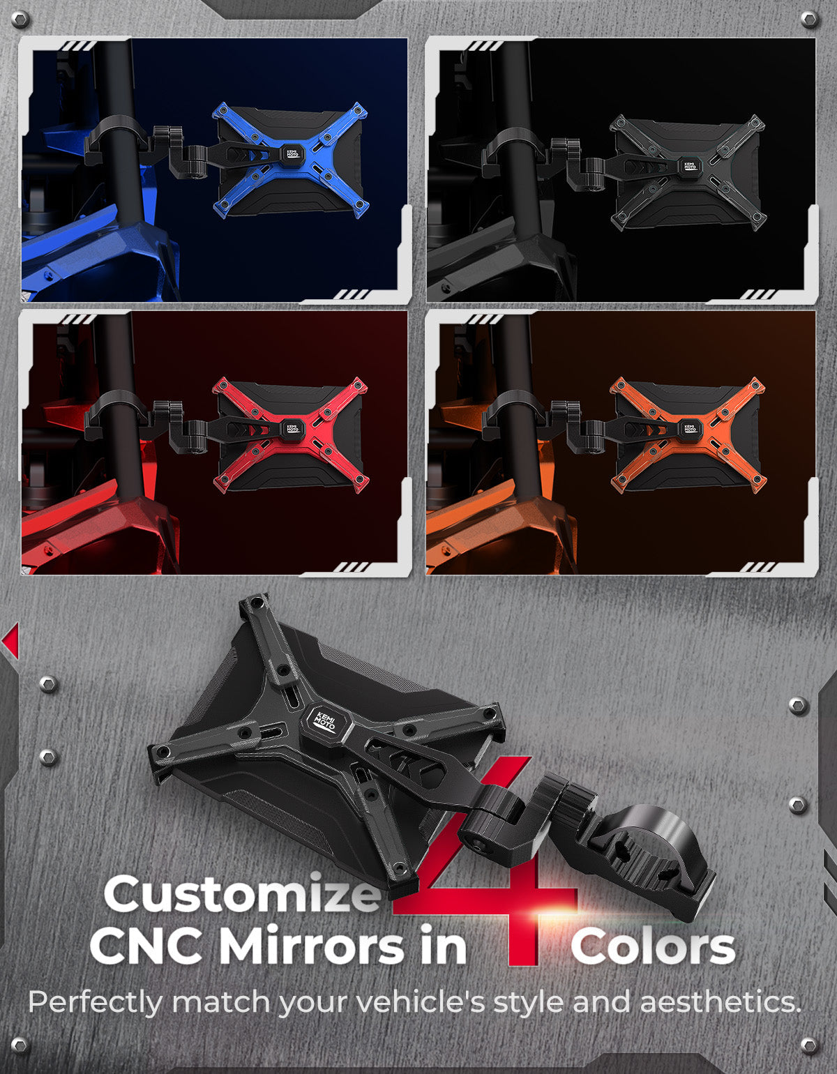Photo of Aluminum CNC UTV Mirror X (Pair) for Polaris RZR | Can-Am Maverick X3 | Talon | Teryx by Kemimoto - Premium for UTVs / Side by Sides