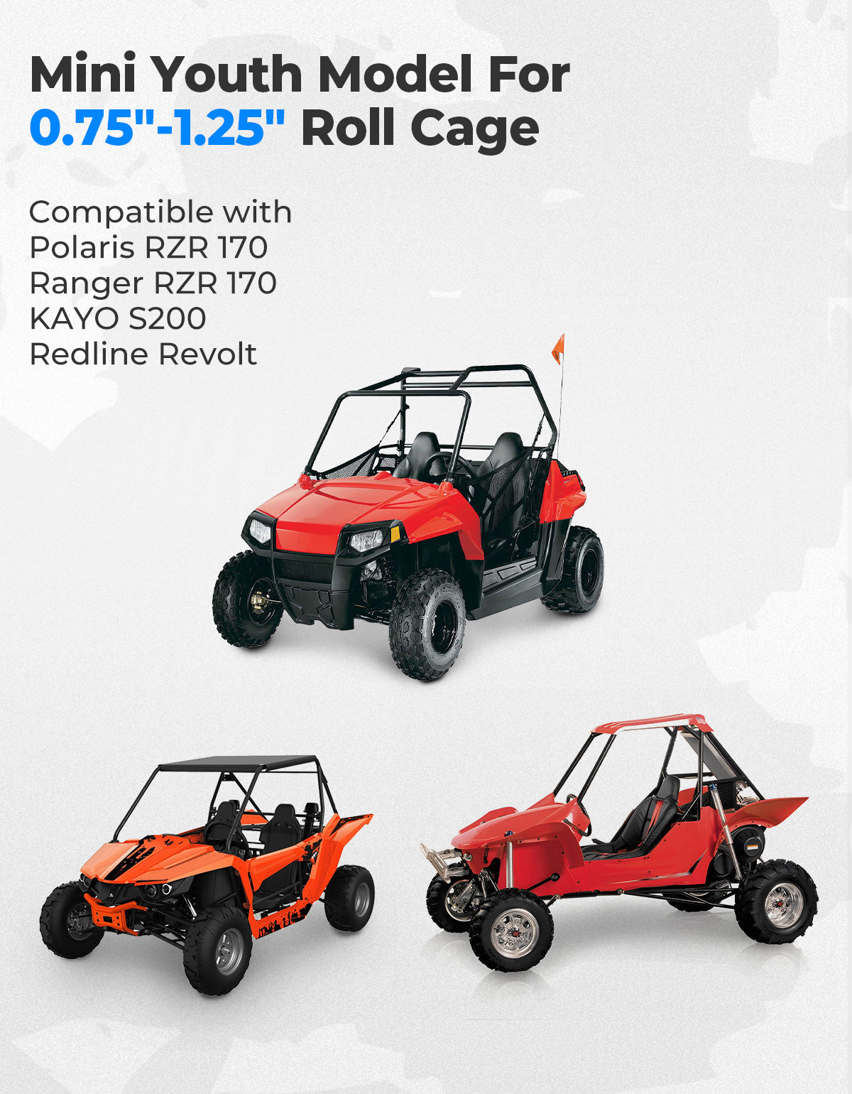 Photo of Mini Youth UTV Side Mirrors for Polaris RZR 170 by Kemimoto - Premium for UTVs / Side by Sides