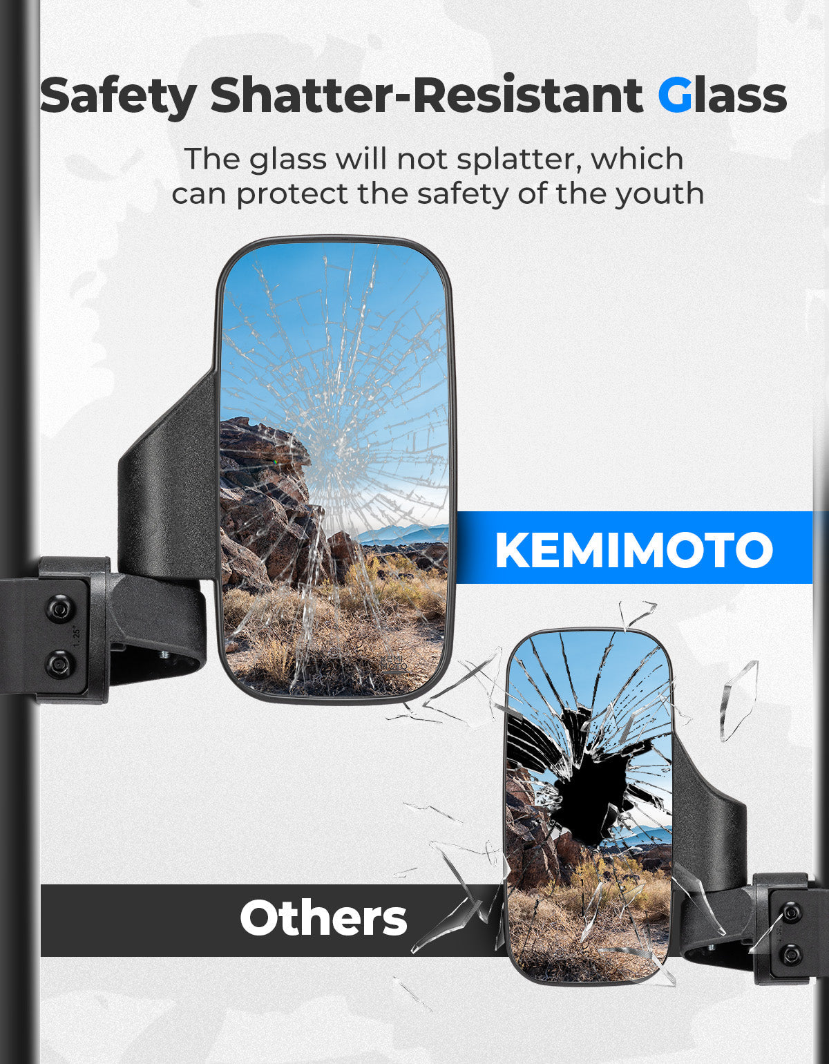Photo of Mini Youth UTV Side Mirrors for Polaris RZR 170 by Kemimoto - Premium for UTVs / Side by Sides