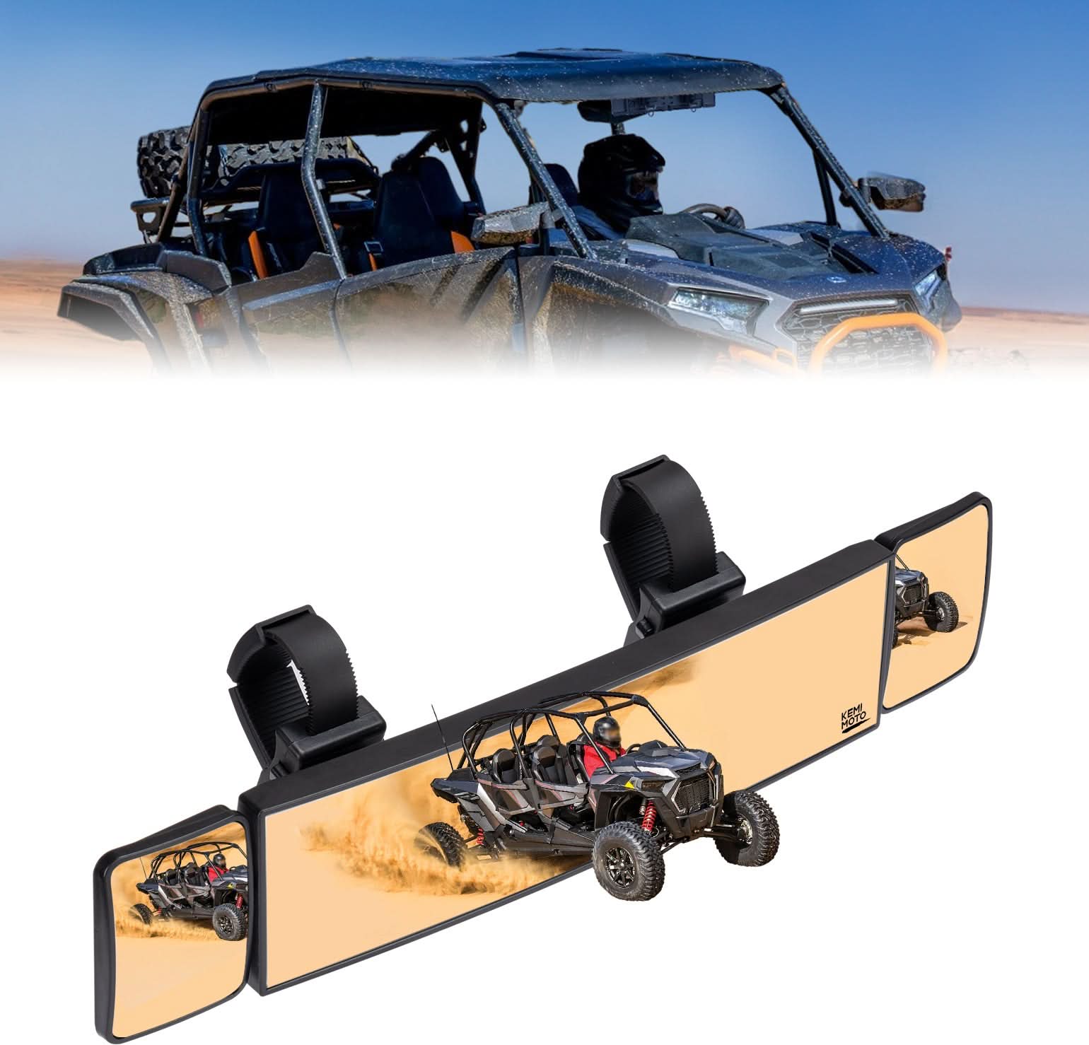 Photo of UTV Rear View Mirror 2 Convex Mirror with 1.5"-2" Sturdy Clamp by Kemimoto - Premium for UTVs / Side by Sides