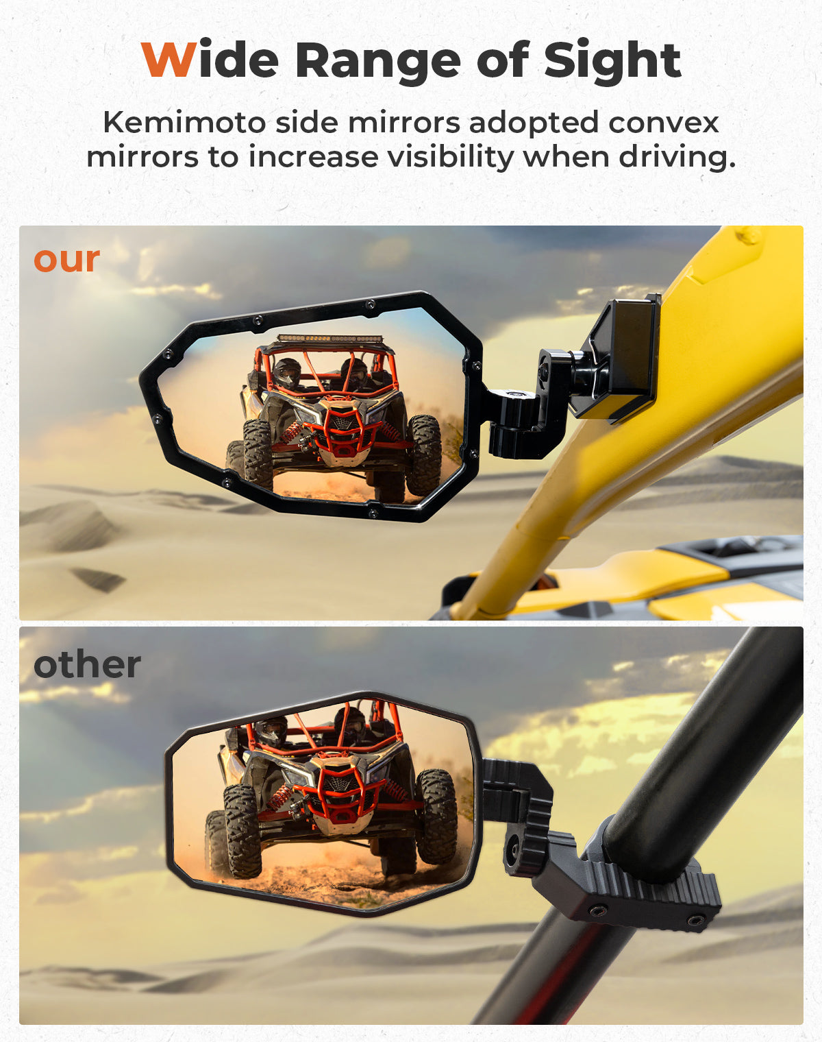 Photo of UTV Aluminum Side Mirrors for Can Am Maverick R 2024+ (1 Pair) by Kemimoto - Premium for UTVs / Side by Sides