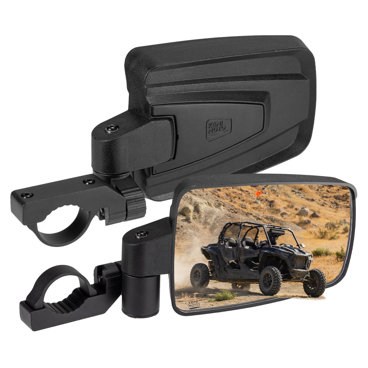 Photo of UTV Side Mirrors with Spring Back Feature for 1.65-2 Inch Roll Bars by Kemimoto - Premium for UTVs / Side by Sides