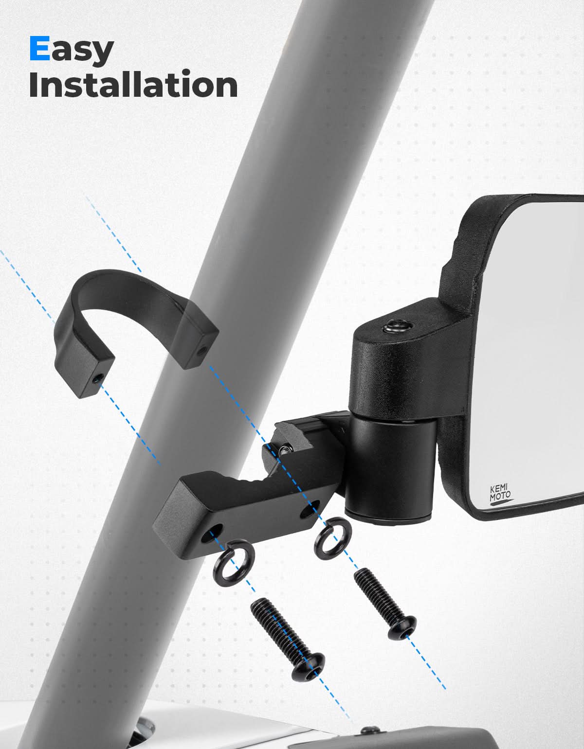 Photo of UTV Side Mirrors with Spring Back Feature for 1.65-2 Inch Roll Bars by Kemimoto - Premium for UTVs / Side by Sides