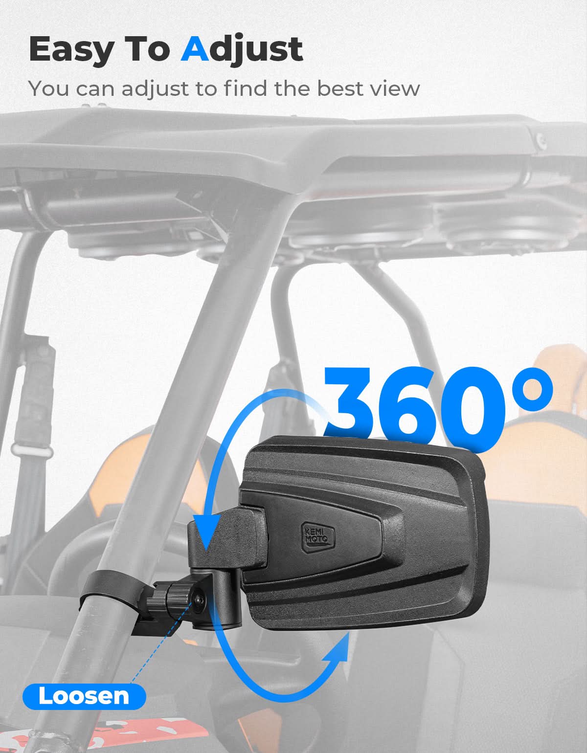 Photo of UTV Side Mirrors with Spring Back Feature for 1.65-2 Inch Roll Bars by Kemimoto - Premium for UTVs / Side by Sides