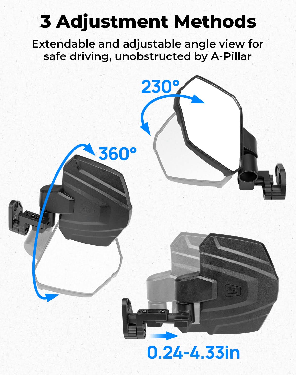 Photo of UTV Large Side Mirrors For Polaris Ranger|Crew XP 1000 2018-2025 by Kemimoto - Premium for UTVs / Side by Sides
