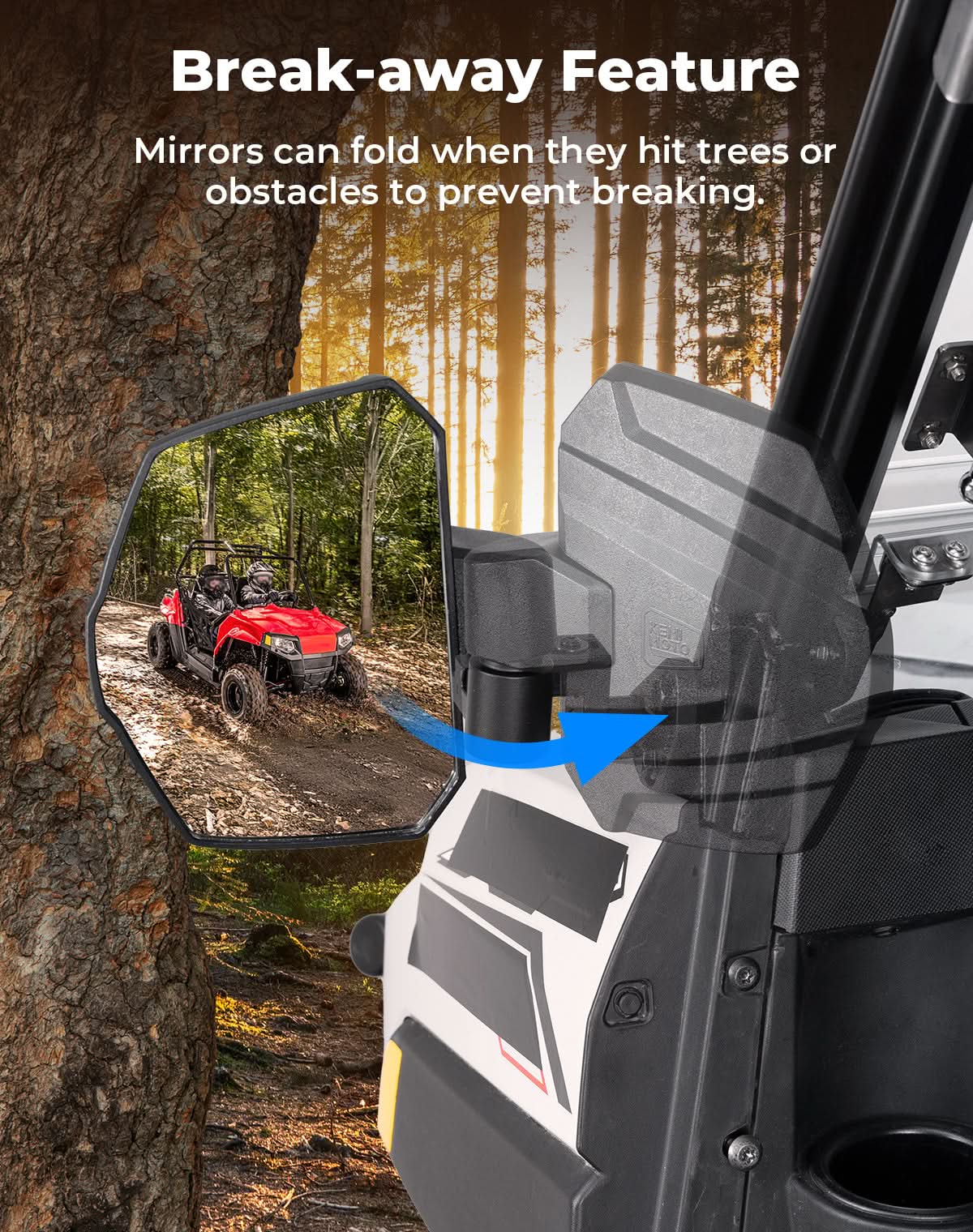 Photo of UTV Large Side Mirrors For Polaris Ranger|Crew XP 1000 2018-2025 by Kemimoto - Premium for UTVs / Side by Sides