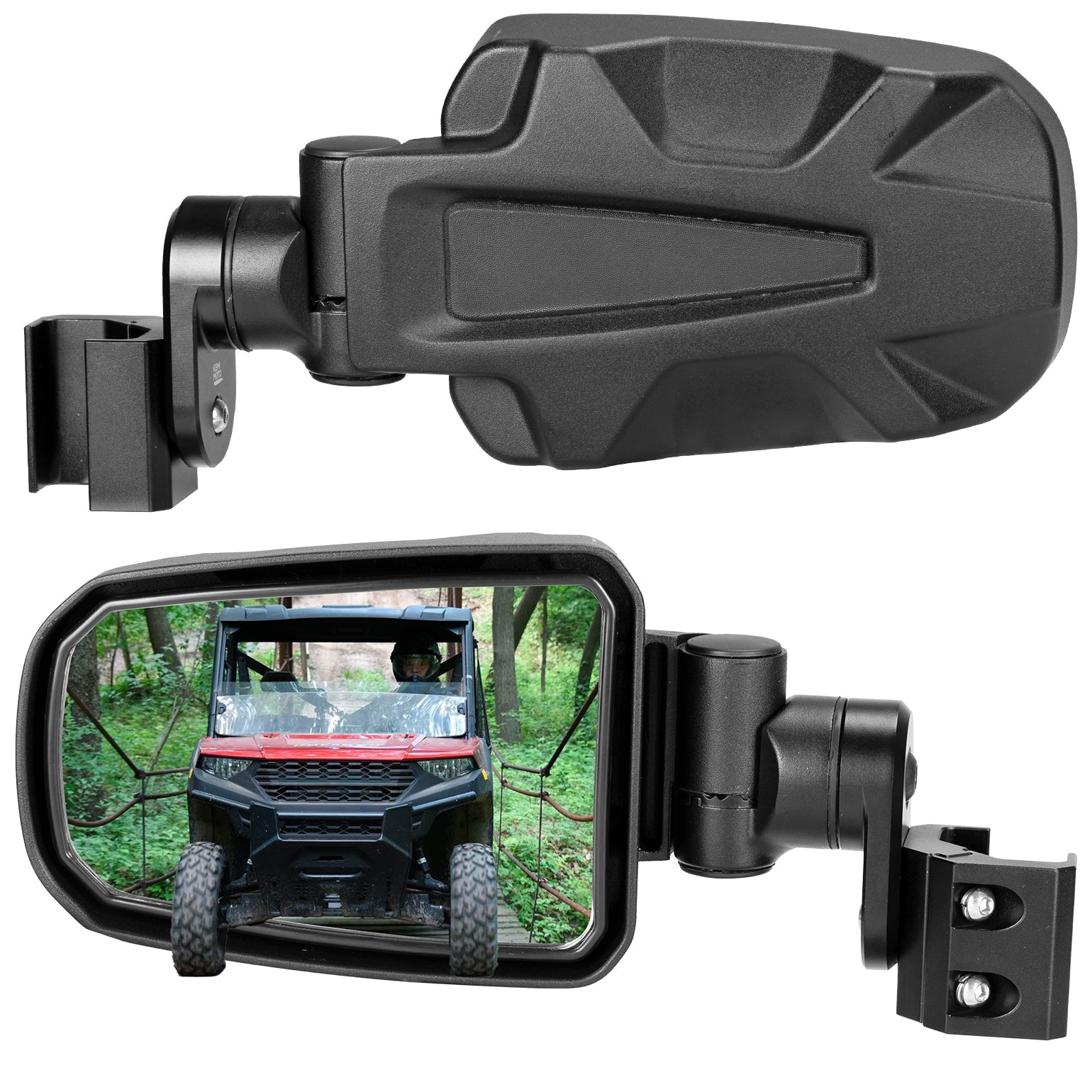 Photo of CNC Aluminum Clamp Pro-Fit Side Mirrors for Polaris Ranger Can-Am Defender Maverick Trail by Kemimoto - Premium for UTVs / Side by Sides