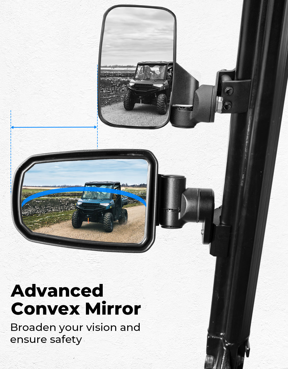 Photo of CNC Aluminum Clamp Pro-Fit Side Mirrors for Polaris Ranger Can-Am Defender Maverick Trail by Kemimoto - Premium for UTVs / Side by Sides