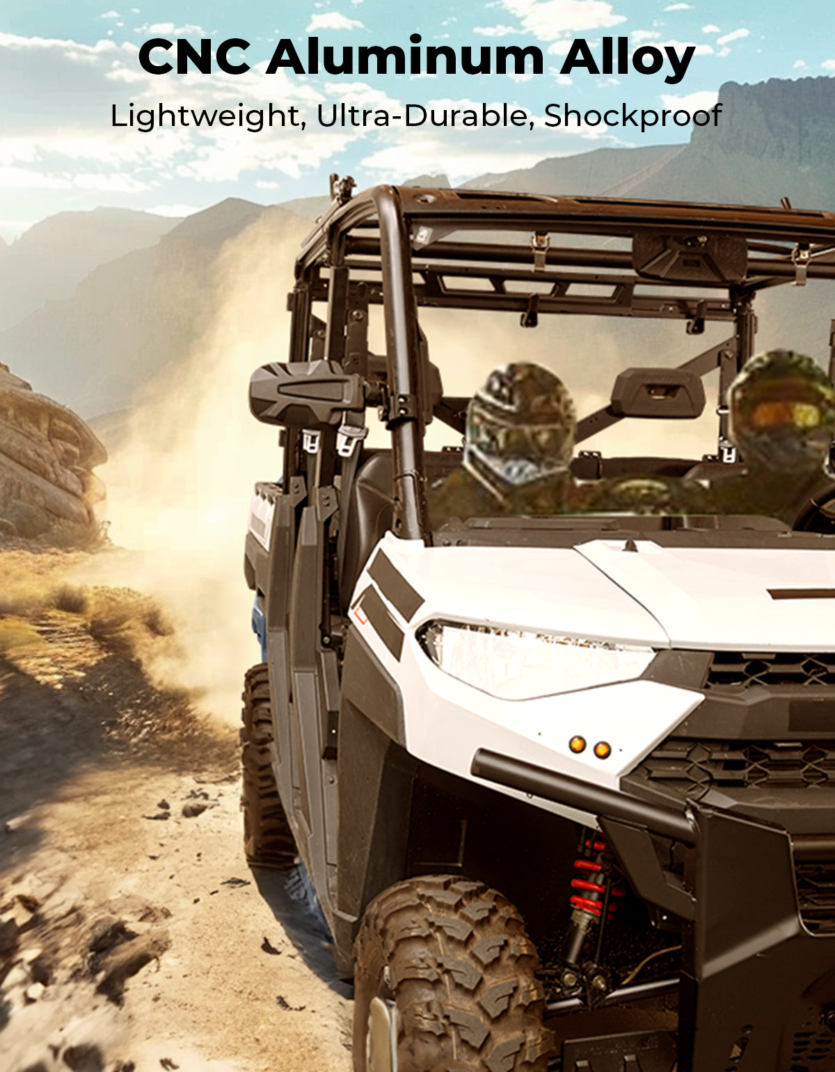 Photo of CNC Aluminum Clamp Pro-Fit Side Mirrors for Polaris Ranger Can-Am Defender Maverick Trail by Kemimoto - Premium for UTVs / Side by Sides